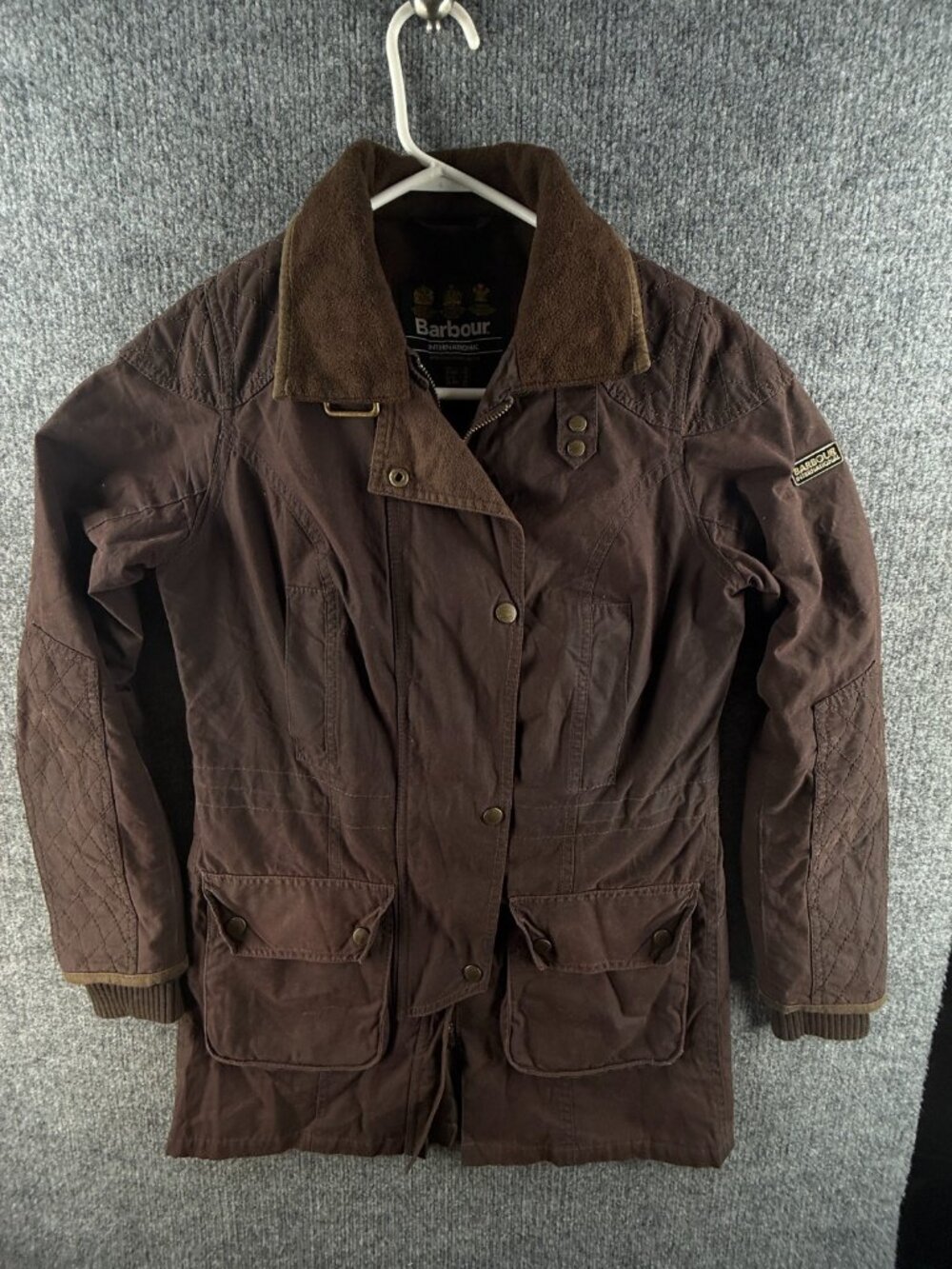 Barbour International Stockyard Fleece Lined Waxed Jacket Women Full Zip USA 4